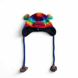 Rainbow Striped Sock Monkey Kids Beanie
